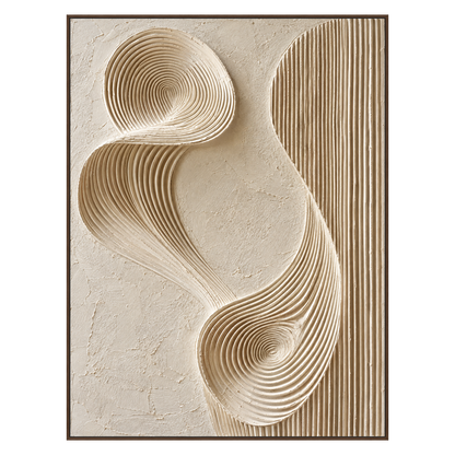 Sculpted Current artwork in a dark wood frame on a transparent background.
