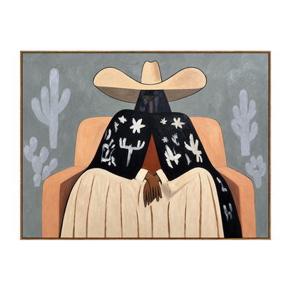 Cactus Siesta artwork in a natural wood frame on a transparent background.