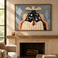 Cactus Siesta artwork displayed above a stone fireplace.