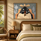 Cactus Siesta artwork displayed above a bed with woven headboard.