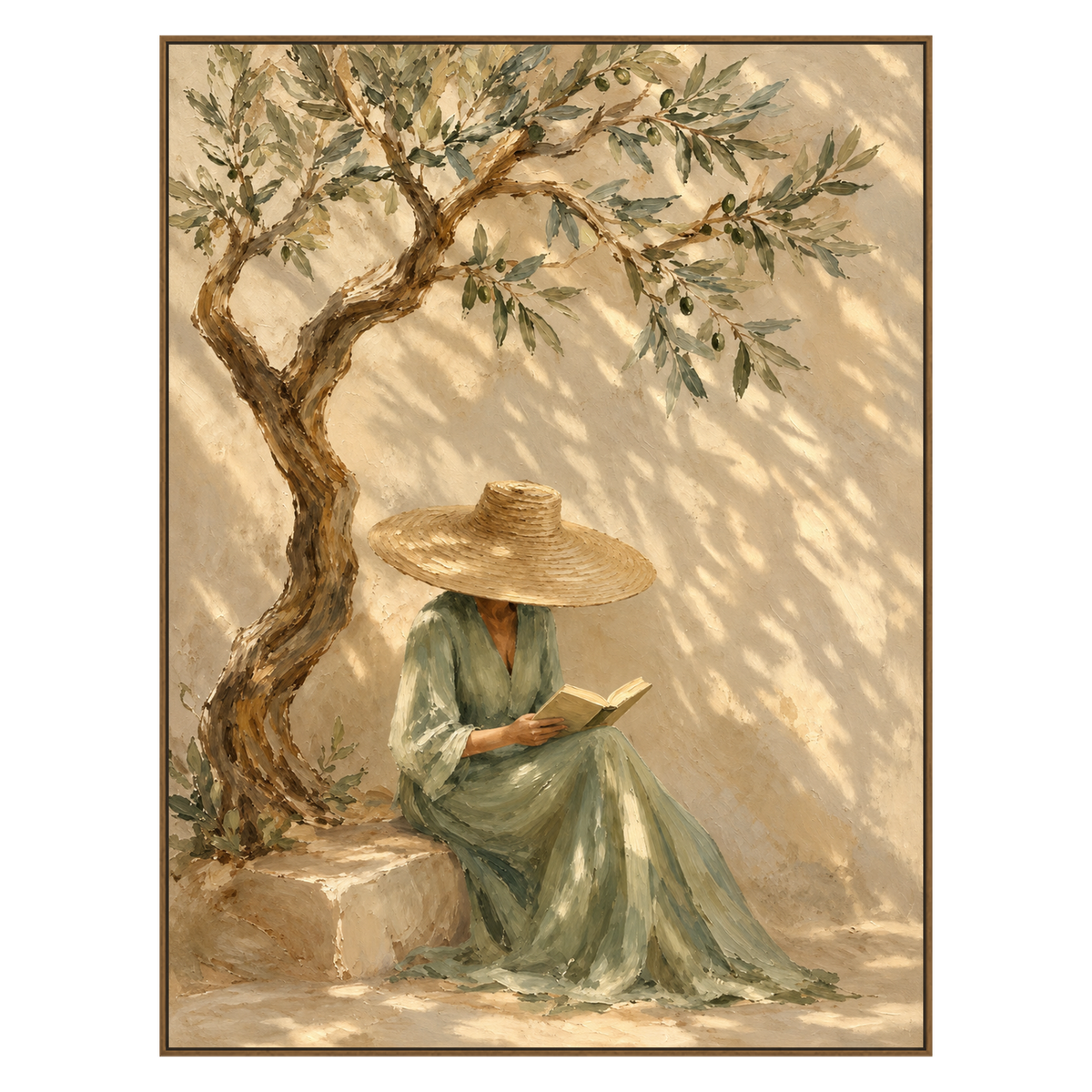 Olive Daydream artwork in a natural wood frame on a transparent background.