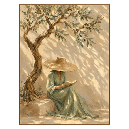 Olive Daydream artwork in a natural wood frame on a transparent background.