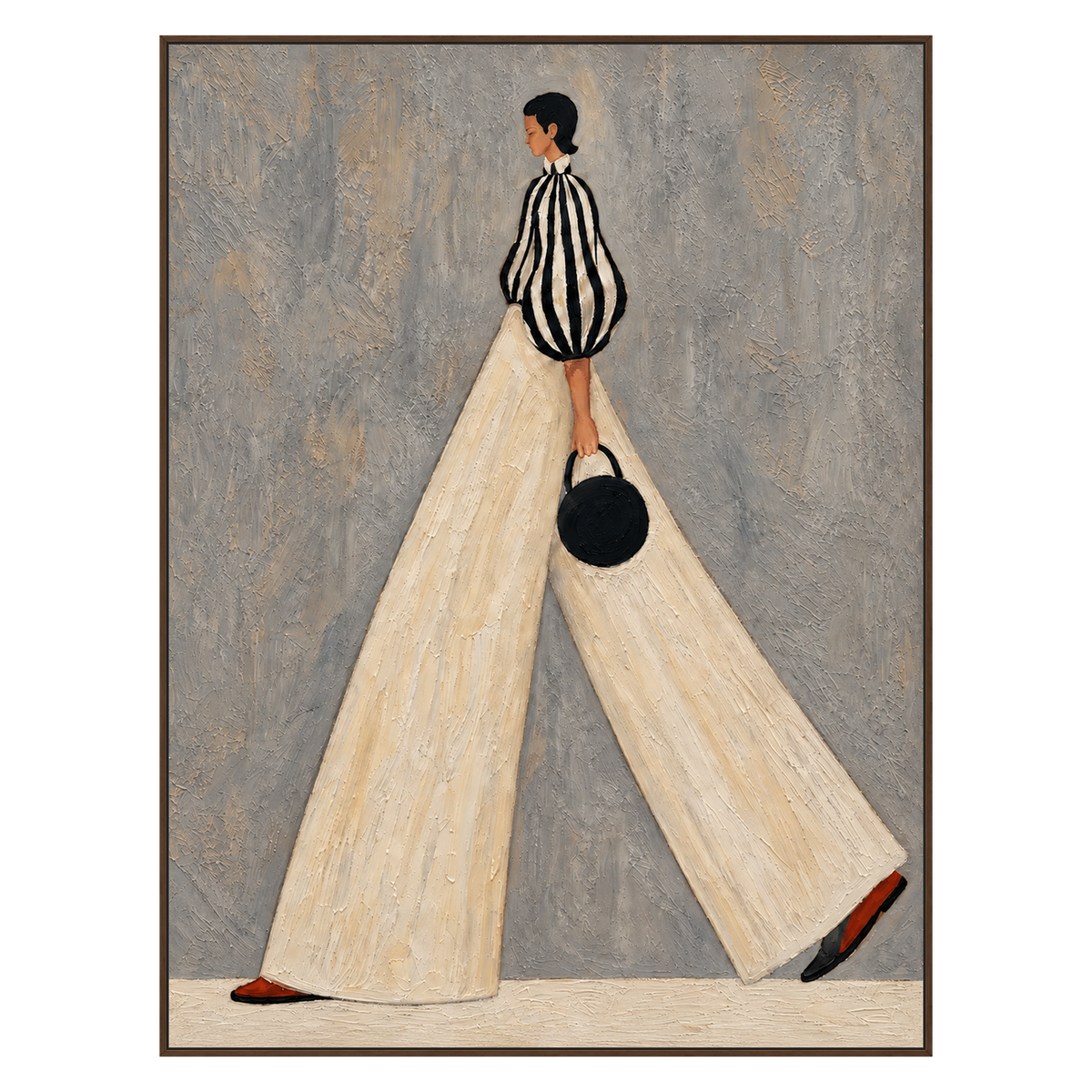 Ivory Stride artwork in a dark wood frame on a transparent background.