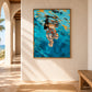 Azure Immersion artwork displayed in a sunlit coastal hallway.
