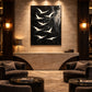 Ivory Ascension artwork displayed above a console in a softly lit lounge.