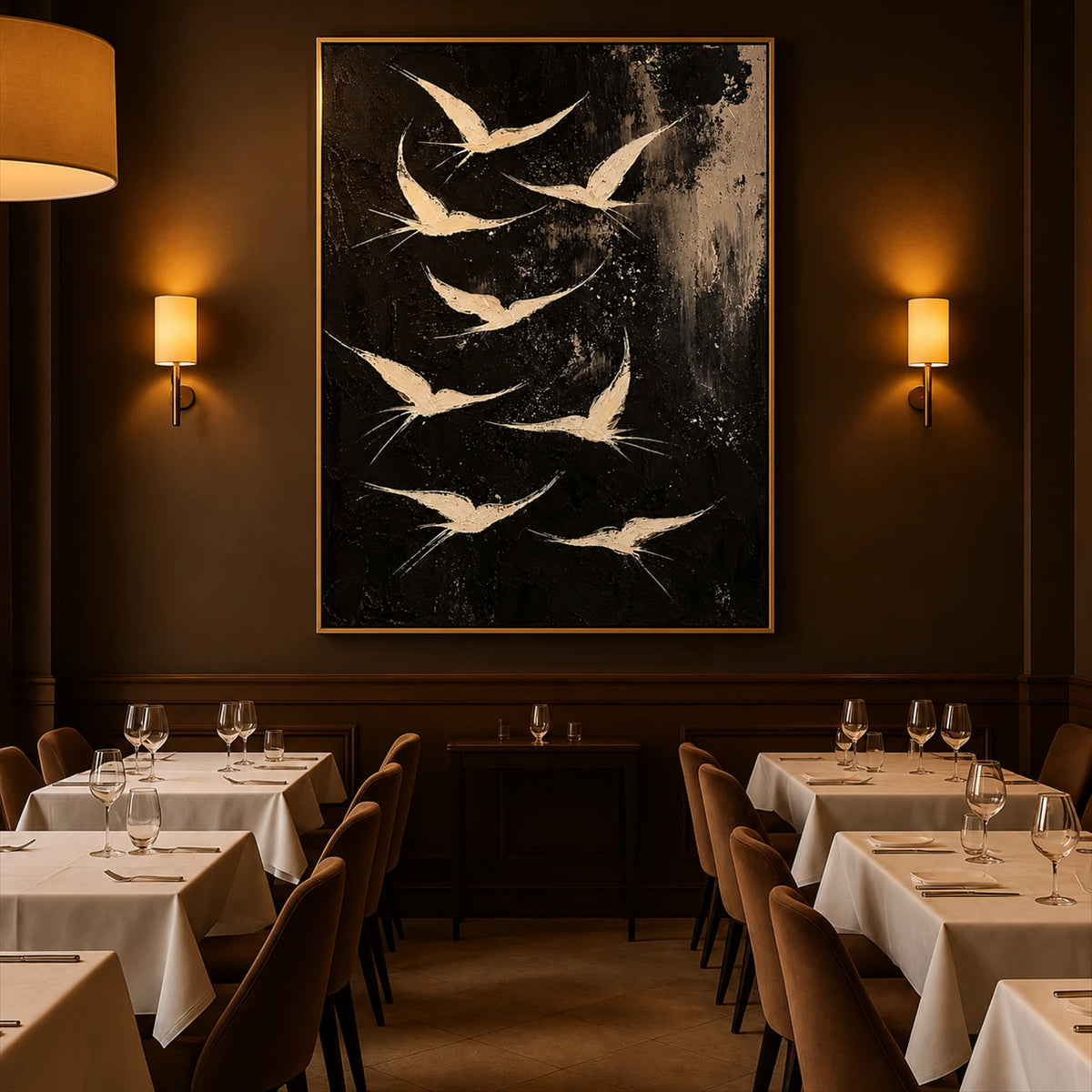 Ivory Ascension artwork displayed in an intimate dining room.