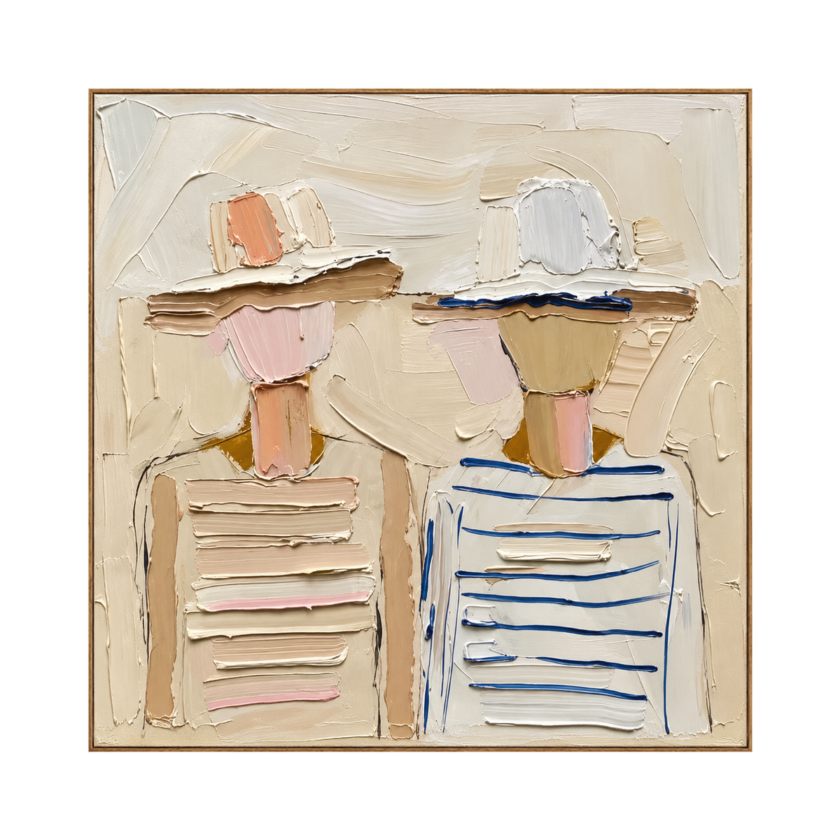 Sunhat Companions artwork in a natural wood frame on a transparent background.