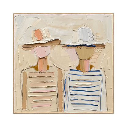 Sunhat Companions artwork in a natural wood frame on a transparent background.