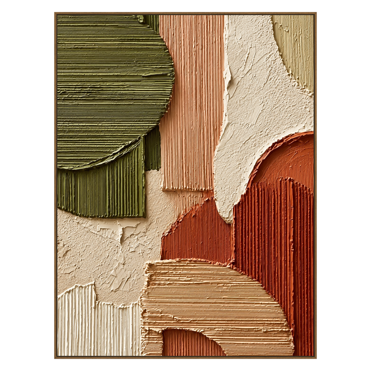 Terracotta Contours artwork in a natural wood frame on a transparent background.