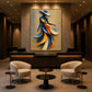Saffron Sway artwork displayed above a console in a contemporary lounge.