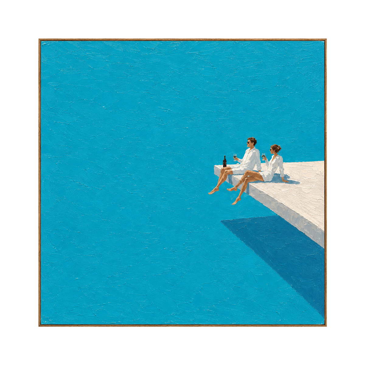 Turquoise Leisure artwork in a natural wood frame on a transparent background.