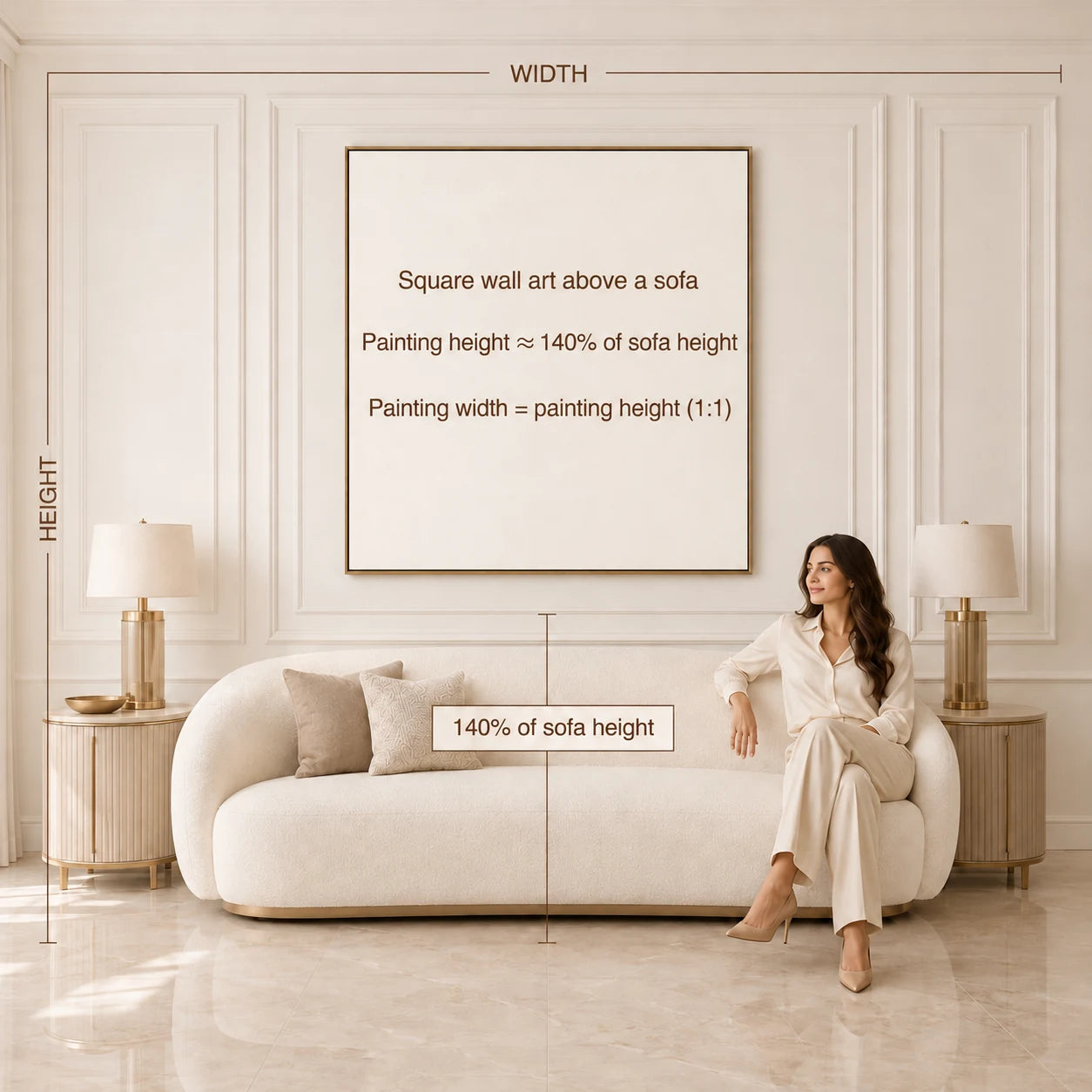 Artwork size examples above a sofa, example 1