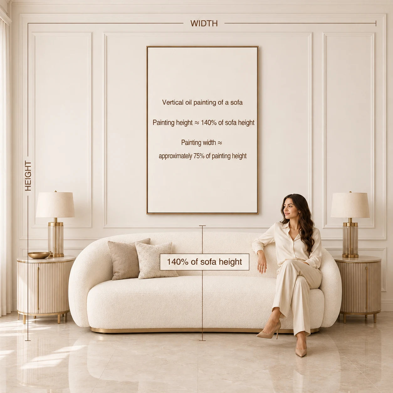 Artwork size examples above a sofa, example 3