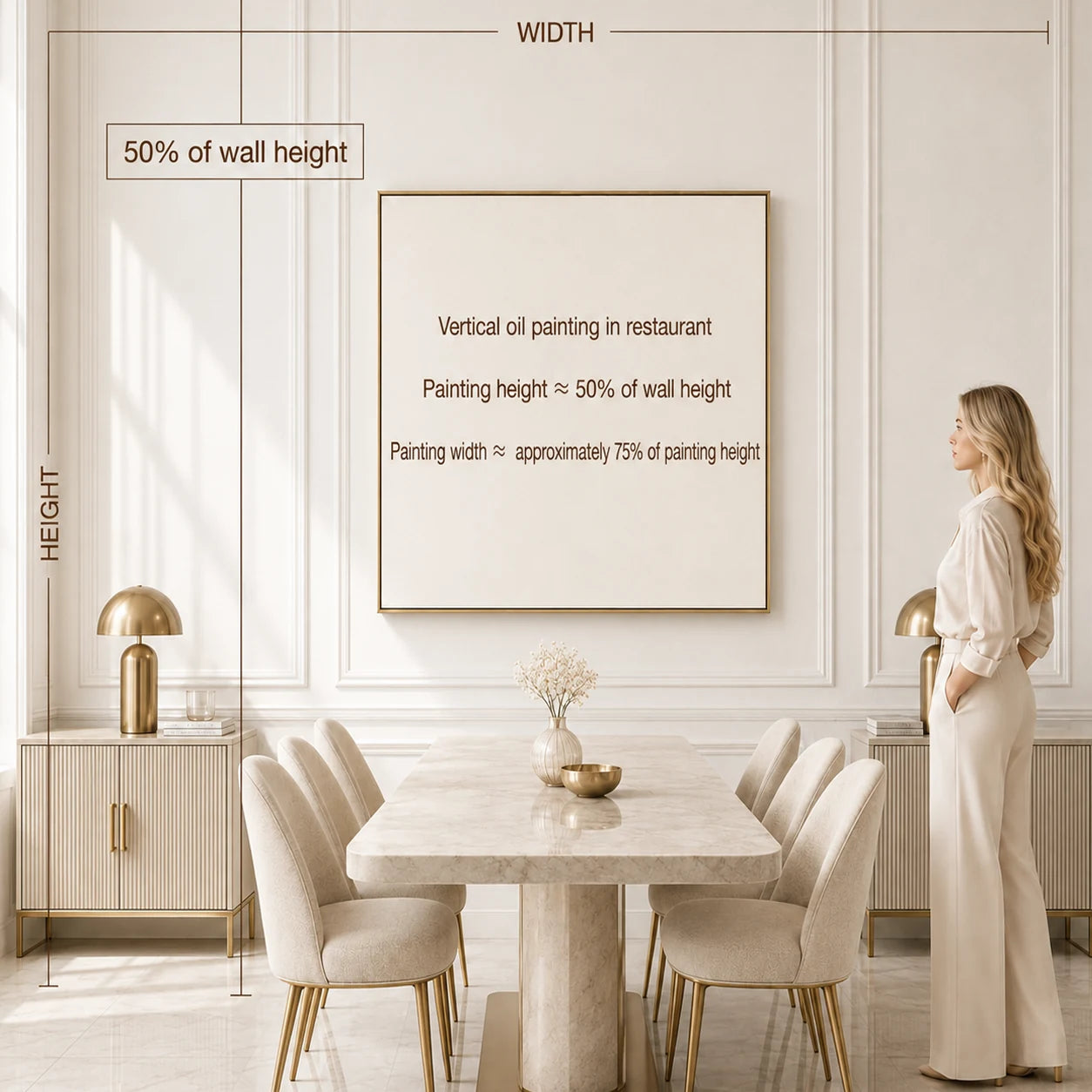 Artwork size examples in a dining room, example 3