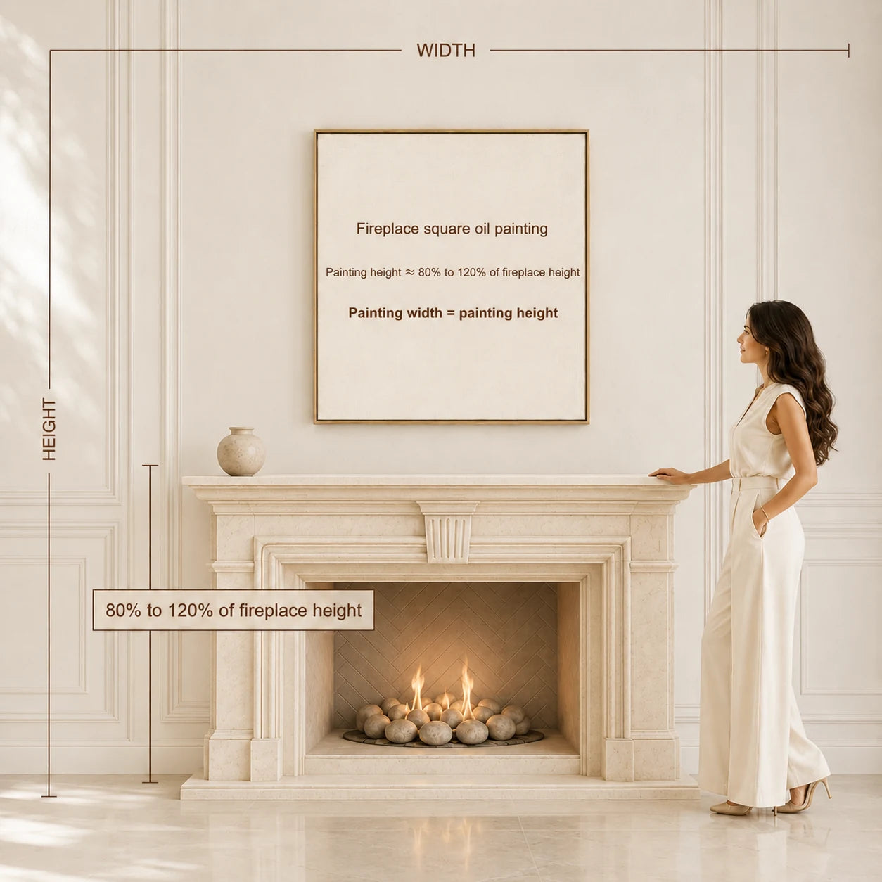 Artwork size examples above a fireplace, example 1